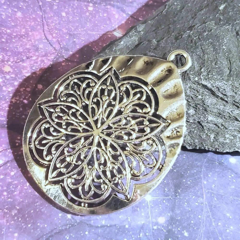 Vintage Y2K Antique Silver Moroccan Arabesque Cutout Flower 69x47mm Teardrop Pen